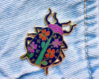 Beetle Insect Enamel Pin / Floral Folk Art Beetle / Colorful Scarab Insect Hard Enamel Lapel Pin / Entomology Gift / Bug Insect Gift