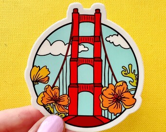 San Francisco Vinyl Sticker / SF California Sticker / Golden Gate Bridge / California Golden Poppy Sticker / SF Bay Area Travel Sticker