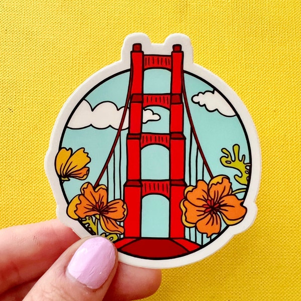 San Francisco Vinyl Sticker / SF California Sticker / Golden Gate Bridge / California Golden Poppy Sticker / SF Bay Area Travel Sticker