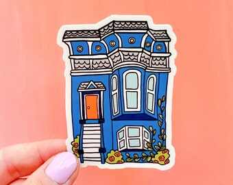 San Francisco Victorian House Vinyl Sticker / San Francisco Victorian House Sticker / Blue House Waterproof Sticker