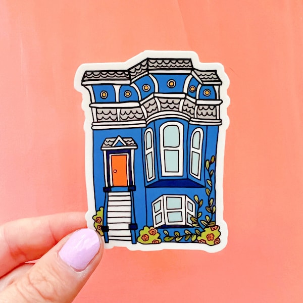 San Francisco Victorian House Vinyl Sticker / San Francisco Victorian House Sticker / Blue House Waterproof Sticker