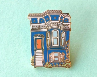 San Francisco Pin / SF California Pin / SF City Pin / Painted Ladies / Blue Victorian House Hard Enamel Pin