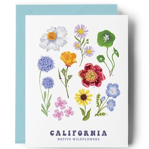 California Wildflowers Greeting Card / Wildflowers Illustration / Botanical Card/ Poppy Peony Sunflower Card