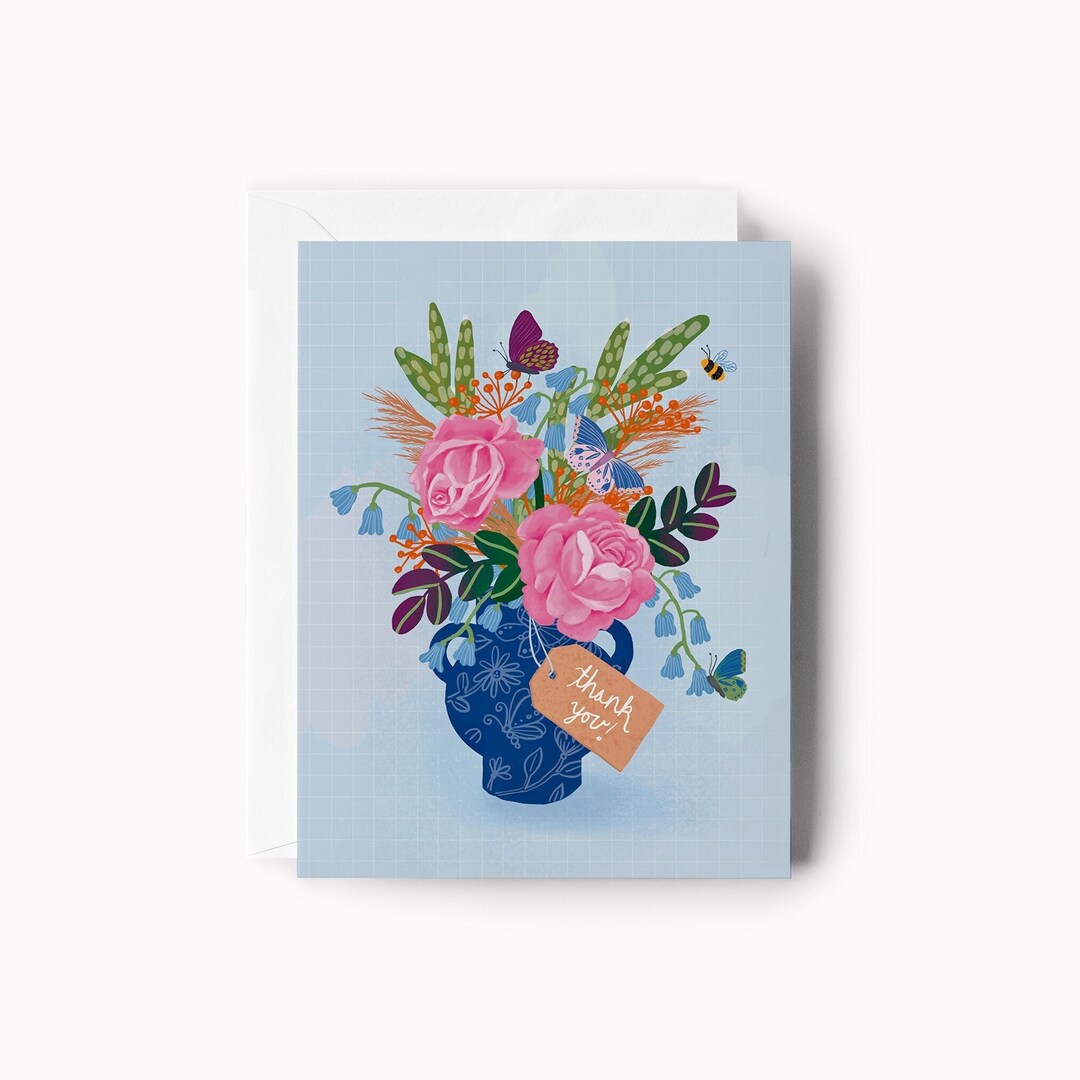 Flower Bouquet Thank You Card / Modern Floral Thank You Card / Bridal ...