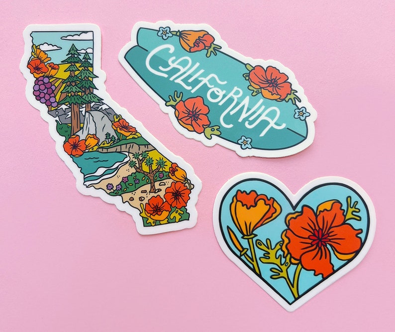 California Sticker Bundle / California Poppy Sticker Pack / California ...