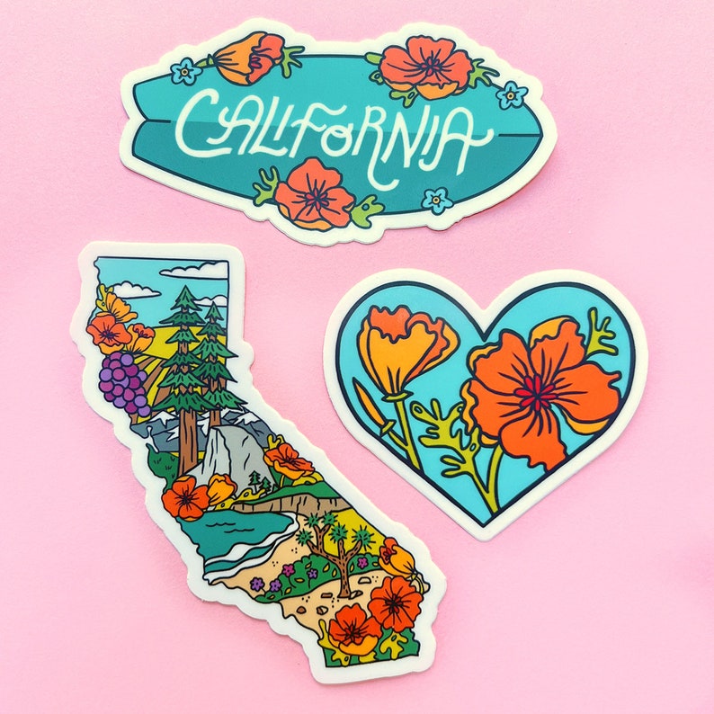 California Sticker Bundle / California Poppy Sticker Pack / California ...