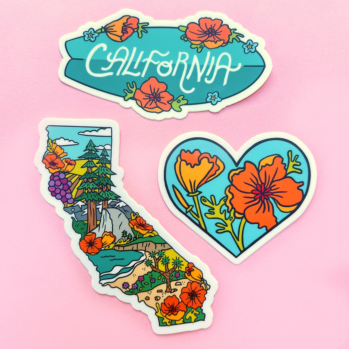 California Sticker Bundle / California Poppy Sticker Pack / California ...