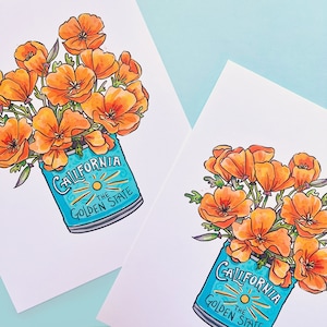 California Poppies Art Print / California Gift / Golden Poppies Souvenir / California Poppy Watercolor Illustration