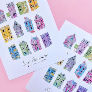 San Francisco Watercolor Art Print / Painted Ladies Illustration / Houses of San Francisco / San Francisco Gift