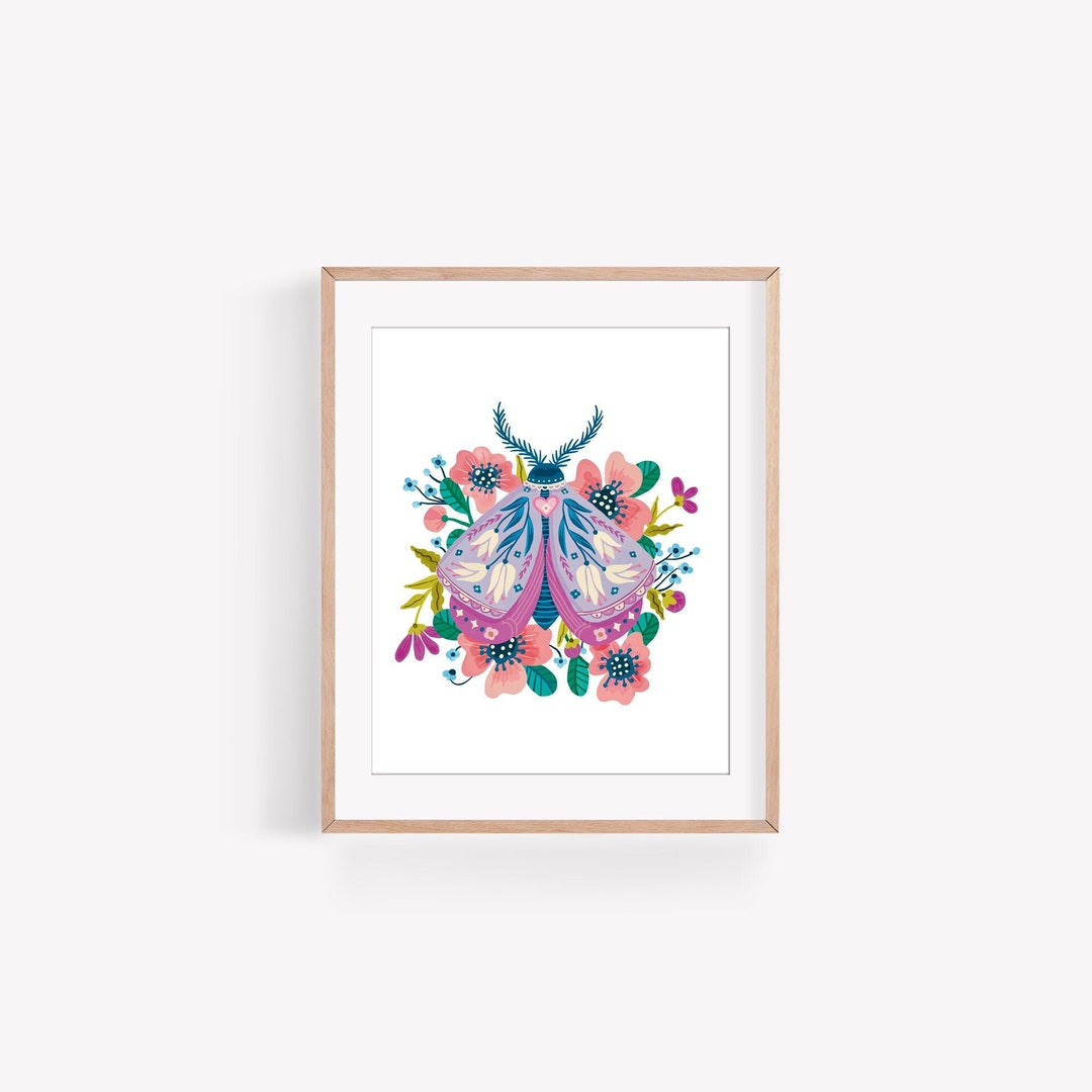 Folk Art Moth Print / Boho Moth Wall Art / Butterfly Moth Art Print ...