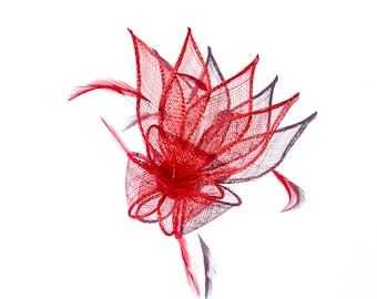 Red Fascinator 2 in1 Hair Clip and Brooch