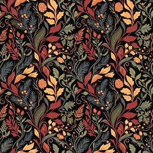 Vintage Christmas Floral Seamless Pattern Vector, Dark Moody Winter Wrapping Paper