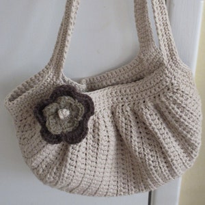 Crochet Tan Fat Bottom Bag with Brown Flower Crocheted Beige Fat Bottom Bag and Brown Flower Handmade Tan Over the Shoulder Fat Bottom Bag image 2