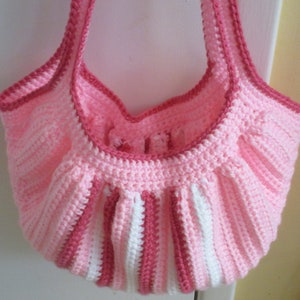 Crochet Pink & Red Fat Bottom Bag Crocheted Pink and Red Over-the-Shoulder Fat Bottom Bag Fat Bottom Bag in Pink Red and White image 1