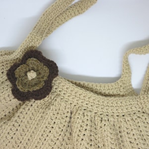 Crochet Tan Fat Bottom Bag with Brown Flower Crocheted Beige Fat Bottom Bag and Brown Flower Handmade Tan Over the Shoulder Fat Bottom Bag image 7