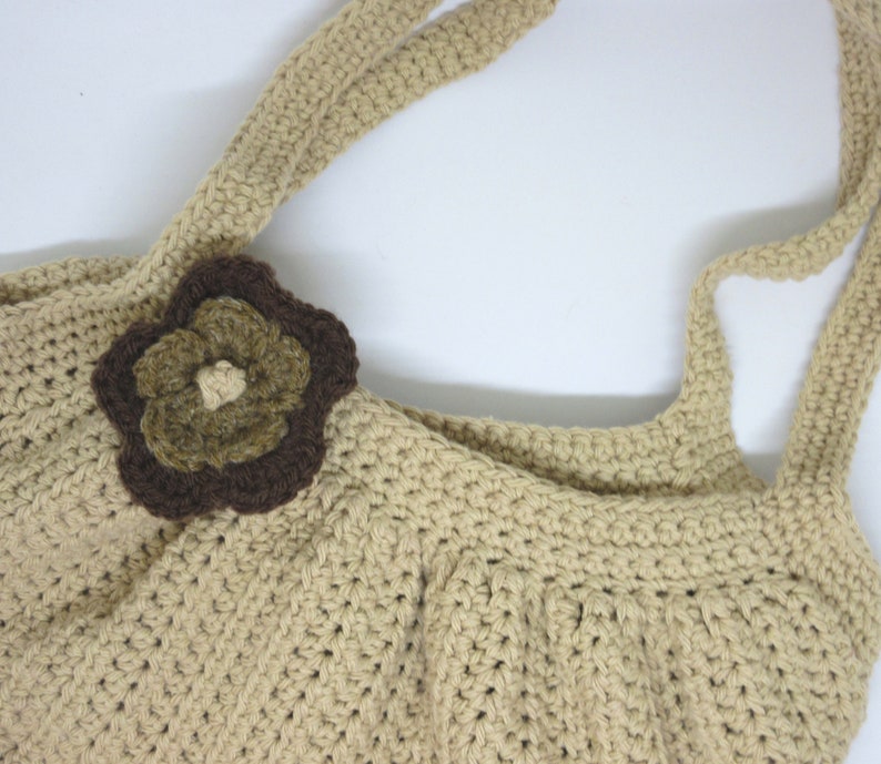 Crochet Tan Fat Bottom Bag with Brown Flower Crocheted Beige Fat Bottom Bag and Brown Flower Handmade Tan Over the Shoulder Fat Bottom Bag image 7