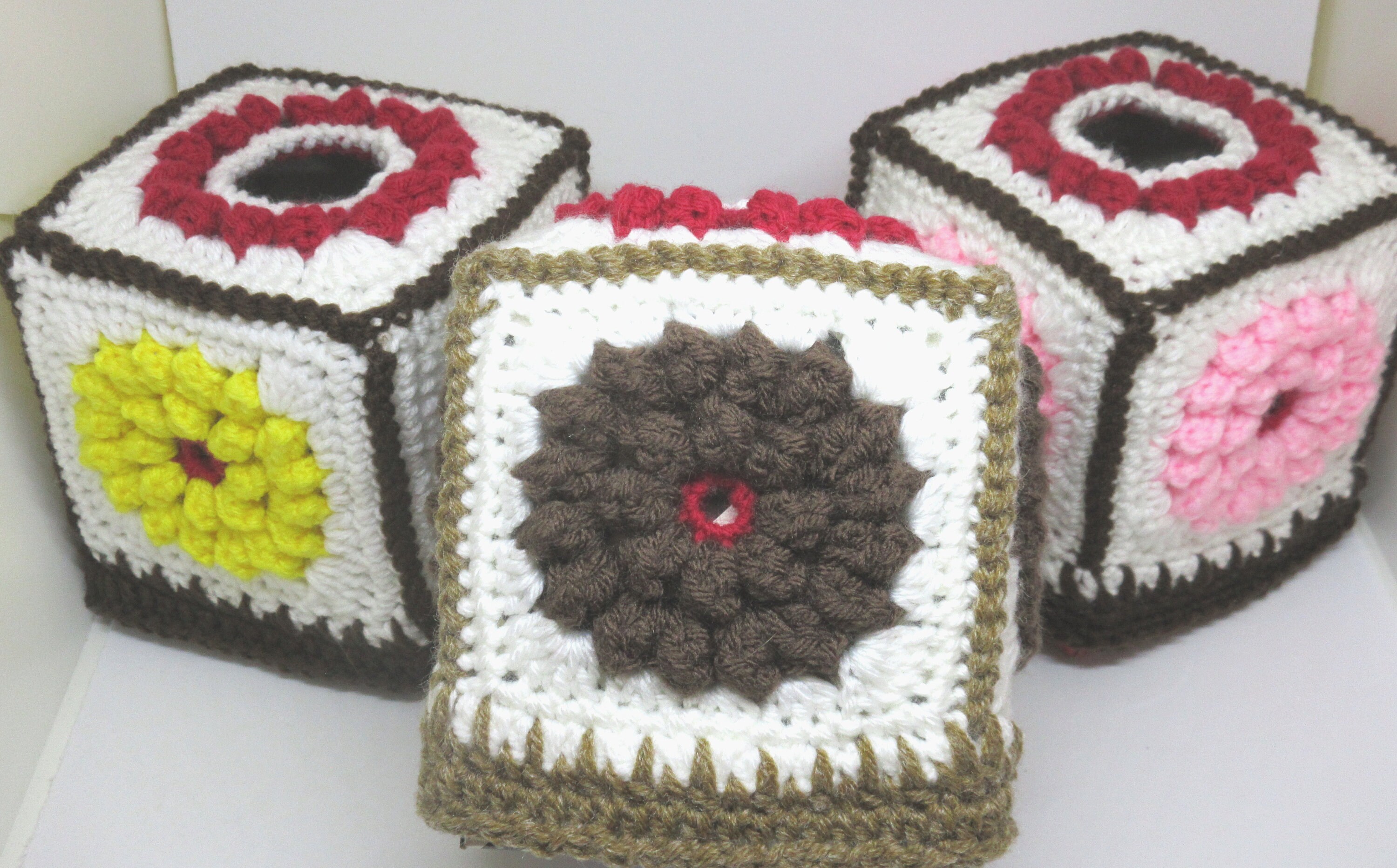 Crochet Ice Cream Sundae Tissue Cube Covers; Crocheted Banana ...