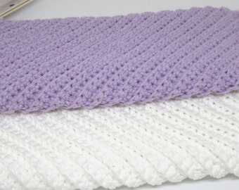 Crochet Lavender & White Spa Cloths; Crocheted Spa Cloths in Lilac and White; Crocheted Lavender and White Facecloths; Ecofriendly Spa Cloth