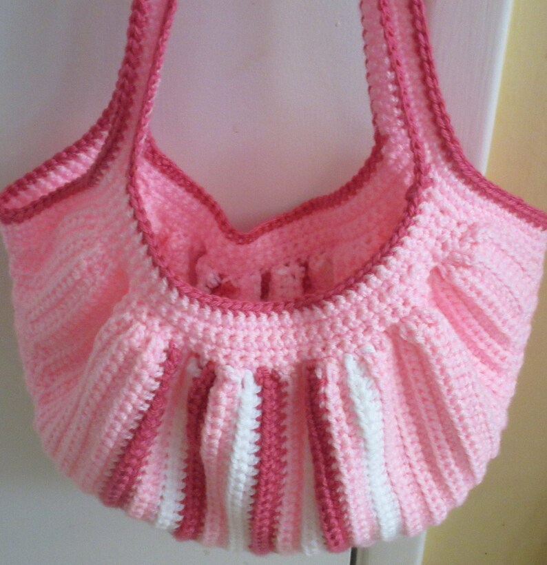 Crochet Pink & Red Fat Bottom Bag Crocheted Pink and Red Over-the-Shoulder Fat Bottom Bag Fat Bottom Bag in Pink Red and White image 1