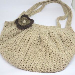 Crochet Tan Fat Bottom Bag with Brown Flower Crocheted Beige Fat Bottom Bag and Brown Flower Handmade Tan Over the Shoulder Fat Bottom Bag image 3