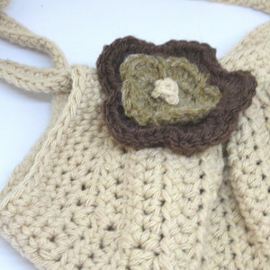 Crochet Tan Fat Bottom Bag with Brown Flower Crocheted Beige Fat Bottom Bag and Brown Flower Handmade Tan Over the Shoulder Fat Bottom Bag image 6