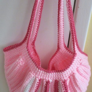 Crochet Pink & Red Fat Bottom Bag Crocheted Pink and Red Over-the-Shoulder Fat Bottom Bag Fat Bottom Bag in Pink Red and White image 8