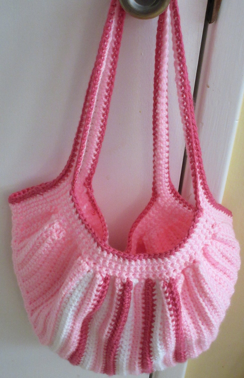 Crochet Pink & Red Fat Bottom Bag Crocheted Pink and Red Over-the-Shoulder Fat Bottom Bag Fat Bottom Bag in Pink Red and White image 8