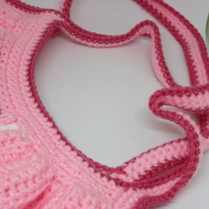 Crochet Pink & Red Fat Bottom Bag Crocheted Pink and Red Over-the-Shoulder Fat Bottom Bag Fat Bottom Bag in Pink Red and White image 5