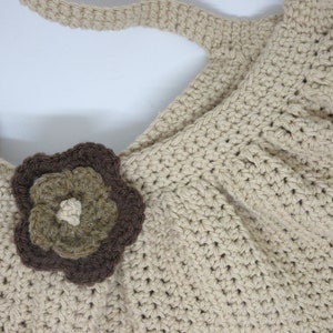 Crochet Tan Fat Bottom Bag with Brown Flower Crocheted Beige Fat Bottom Bag and Brown Flower Handmade Tan Over the Shoulder Fat Bottom Bag image 5