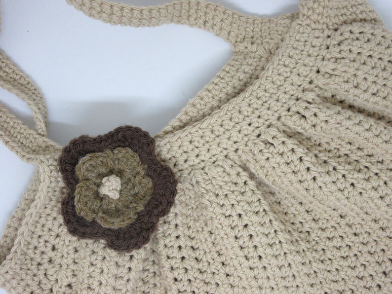 Crochet Tan Fat Bottom Bag with Brown Flower Crocheted Beige Fat Bottom Bag and Brown Flower Handmade Tan Over the Shoulder Fat Bottom Bag image 5