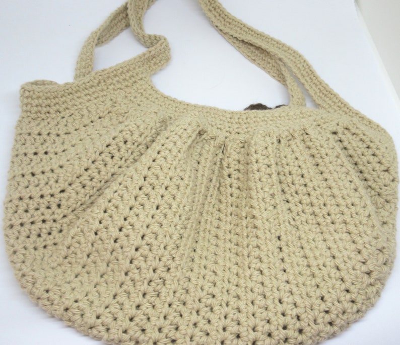 Crochet Tan Fat Bottom Bag with Brown Flower Crocheted Beige Fat Bottom Bag and Brown Flower Handmade Tan Over the Shoulder Fat Bottom Bag image 4