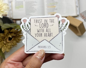 Christian Sticker | Proverbs 3:5 Bible Verse, Waterproof Vinyl Faith Decal