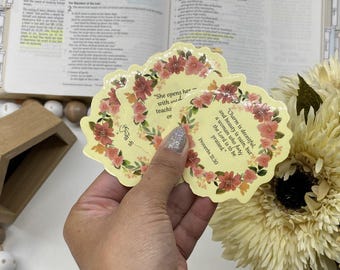 Inspiration with Clear Proverbs 31 Floral Sticker Pack - Waterproof Vinyl (2.75x2.75")