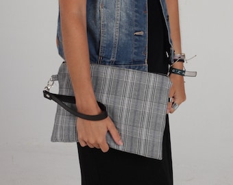 Vintage plaid bag, Nineties bag, plaid clutch bag, plaid bag, Gray plaid bag, Vintage gray bag, Hipster bag, Plaid Hipster Bag, Blazer bag