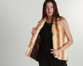 RABBIT BEIGE Fur Leather VEST top Jacket For Women – Exclusive Light Brown Fashion Style Vest