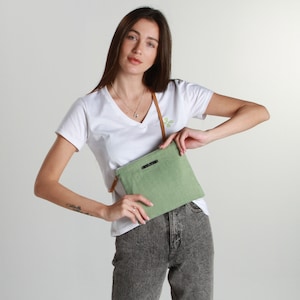 LINEN Crossbody Bag – Handmade Small Shoulder Bag with Leather Strap – Custom Colors