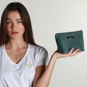BORSA PER IL TRUCCO VERDE – Borsa in cotone fatta a mano della collezione Picci, organizer da viaggio, regalo per lei, elegante borsa per cosmetici da damigella d'onore