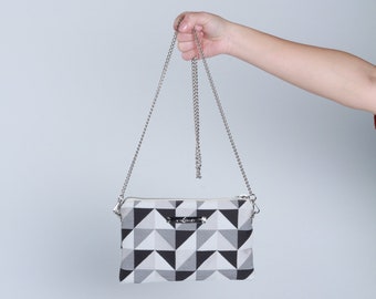 Black Shoulder bag, chain handle, boho chic bag, Woman bag, black handbag, Black and white bag, Geometric bag, Abstract shoulder bag, Lagut