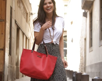 Red Tote bag, Vegan tote bag, work bag, Hobo bag, Minimalist bag, Classic bag, Custom bag, travel bag, shoulder Bag, Everyday bag, red bag