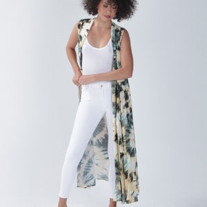 TIE DYE Green KIMONO – Boho Long Sleeveless Cotton Wrap Dress – Handmade Summer Kaftan