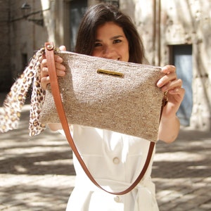 Beige bag, beige shoulder bag, classic bag, brown bag, beige handbag, canvas shoulder bag, fashion bag, natural bag, bag for mom, trend bag image 1