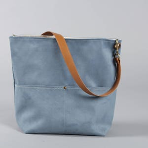 Blue Canvas Tote Bag, Bucket Bag, Blue Bag, shopping bag, Casual Tote Bag, Handbag, Leather strap, Blue bucket bag, Lagut, Weekend Bag, bags image 6