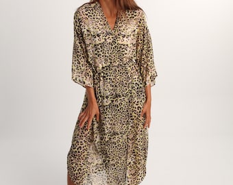 LEOPARD Print KIMONO – Handmade Boho Chic Yellow Earth Tones Kimono