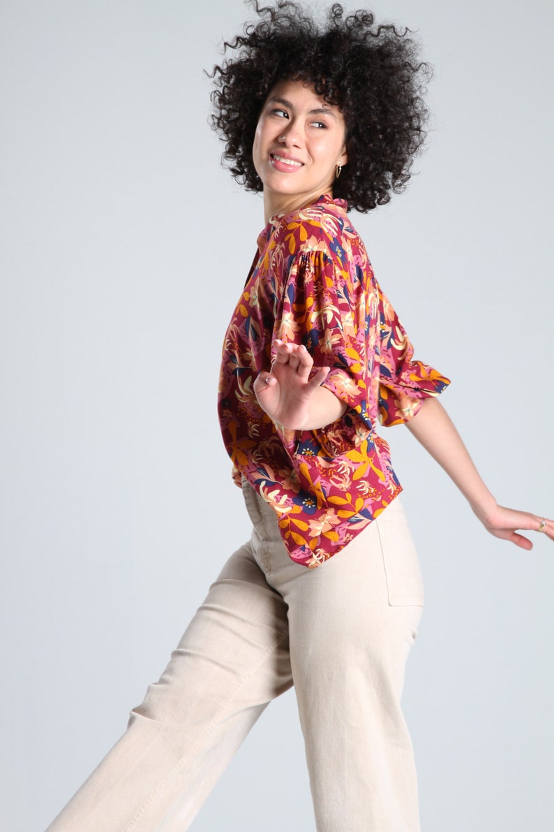 Boho Floral Shirt: Handmade V-Neck Blouse, Lightweight Spring Summer Top image 3