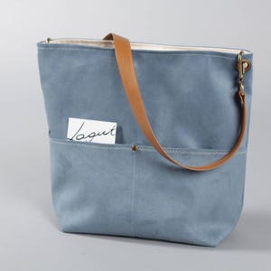 Blue Canvas Tote Bag, Bucket Bag, Blue Bag, shopping bag, Casual Tote Bag, Handbag, Leather strap, Blue bucket bag, Lagut, Weekend Bag, bags image 8