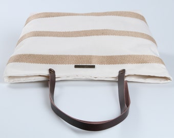 Striped tote bag, Beach bag, Canvas tote bag, Striped shoulder bag, Beige striped bag, Travel bag, The best bag, Women's bag, Honeymoon Bag