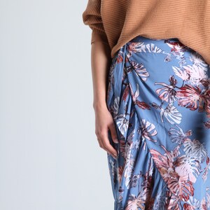 FLORAL MIDI SKIRT Blue Floral Wrap Midi Skirt Women Summer Beach Skirt Casual and High Waist Skirt Date Night Skirt Lagut image 5