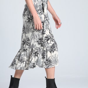 Black And White PALM TREE Printed Linen SKIRT For Summer Beach Cover Up Natural Linen Light Weight Skirt Linen Skirt Lagut image 7