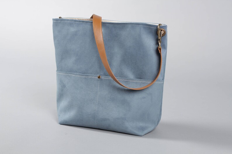 Blue Canvas Tote Bag, Bucket Bag, Blue Bag, shopping bag, Casual Tote Bag, Handbag, Leather strap, Blue bucket bag, Lagut, Weekend Bag, bags image 5