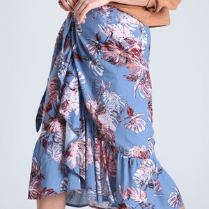 FLORAL MIDI SKIRT Blue Floral Wrap Midi Skirt Women Summer Beach Skirt Casual and High Waist Skirt Date Night Skirt Lagut image 10